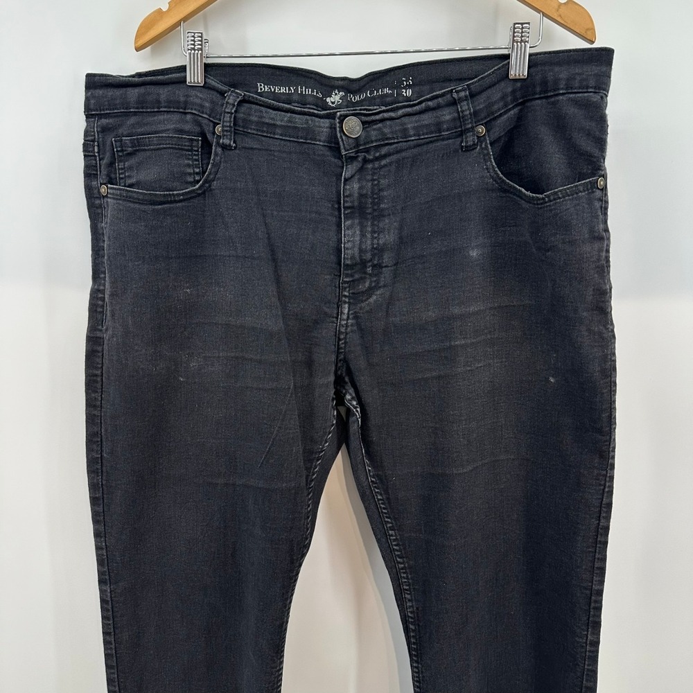 Beverly Hills Polo Club Jeans Mens 38x30 Black Denim Mid Rise Tapered Leg Pocket